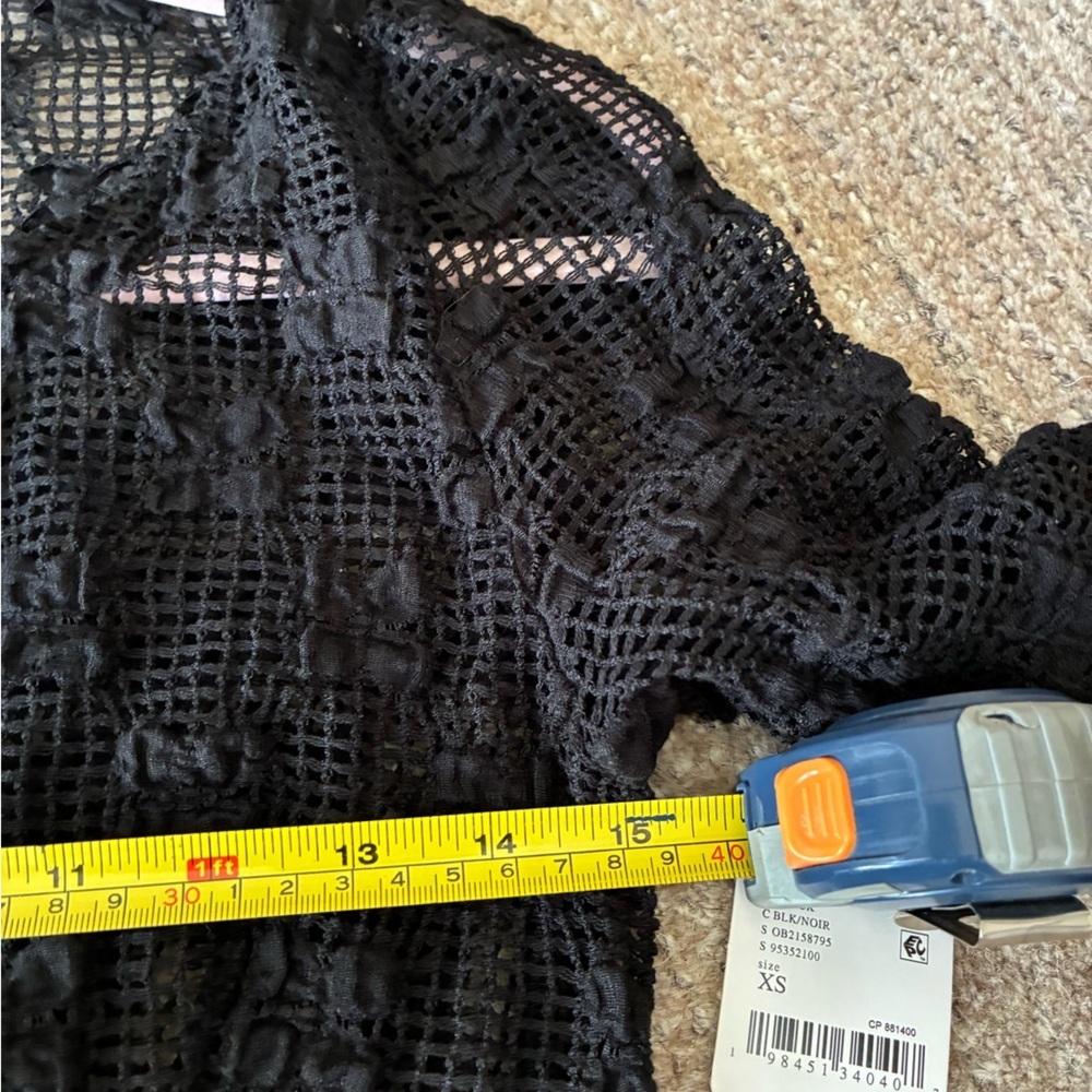 Free People Women’s Julie Knit Black Sheer Lace Cardigan Size XS Crochet Bow Tie - Picture 6 of 8